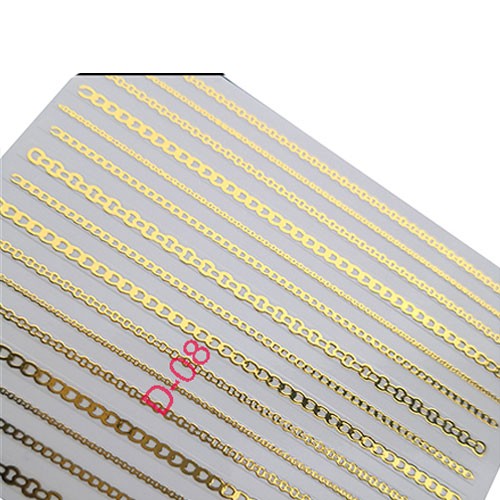 Nail STICKER selbstklebende Aufkleber Kette Streifen Gold D-08