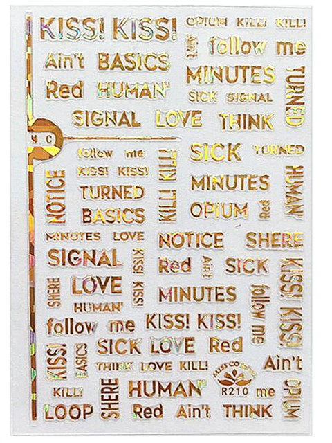 Nail Art STICKER Aufkleber Motiv Wörter Kiss Love Gold R210-1