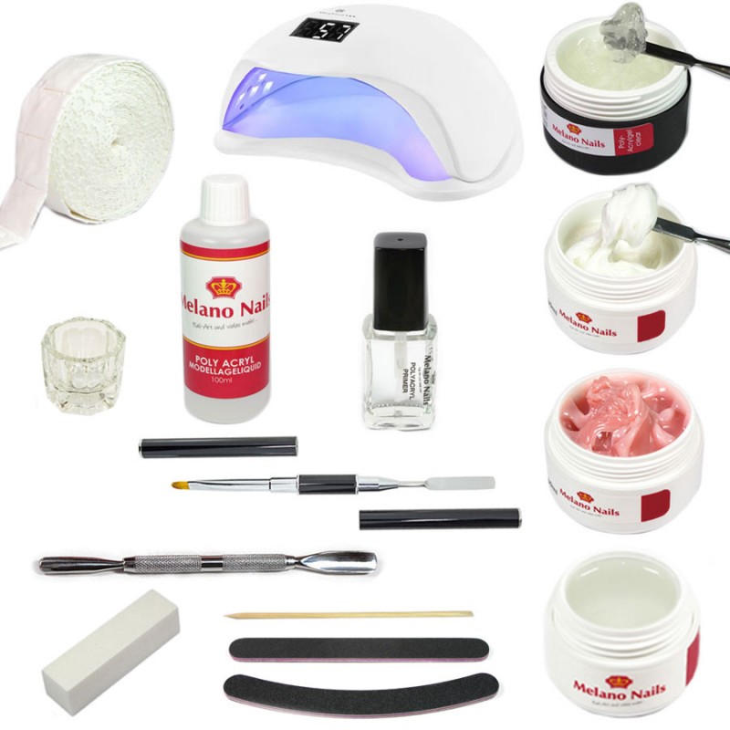 15 tlg Set Poly Acryl Acrylgel Polygel UV LED Lampe Gel mit Pinsel Set-103