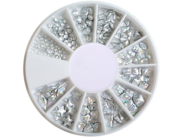 180 Stück Nail Art Metall Plating in 12 Formen Irisierend Silber AP-66