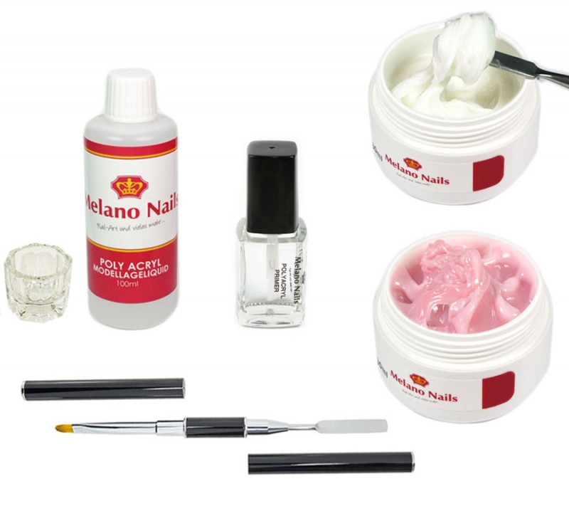 Poly Acryl Acrylgel Polygel 6tlg UV LED Gel mit Pinsel Spatel 2 x 15ml Set-98