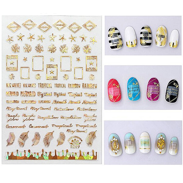 Nail Art STICKER Aufkleber selbstklebende Wörter Gold R209-1