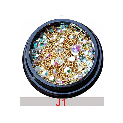 150 Stück Mix Nail Art 3D Metall Plating Straßsteine irisierend J-1