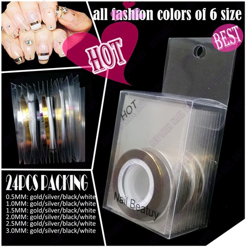 24 Zierstreifen Rollen in 6 Grössen Nagel Streifen Striping Tape QS-090