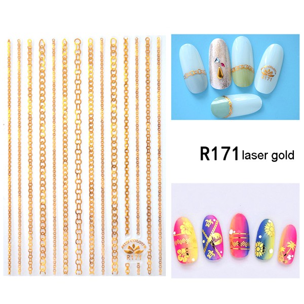 Nail STICKER selbstklebende Aufkleber Stripes Streifen Kette R-171-gold