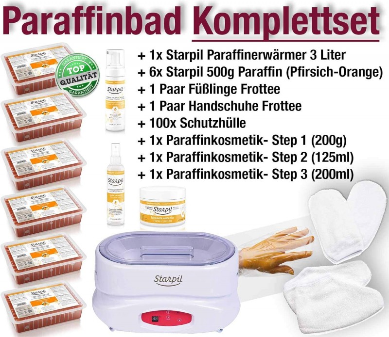 Paraffin Set Starpil Kit Paraffinerwärmer mit 6x Paraffin und Kosmetik