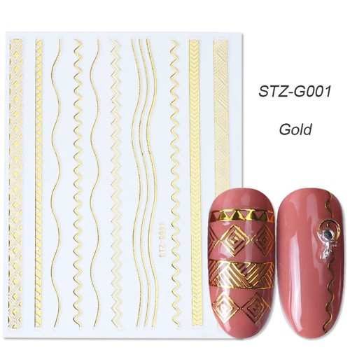 Nail STICKER selbstklebende Aufkleber Streifen Welle Zickzack STZ-G001-gold