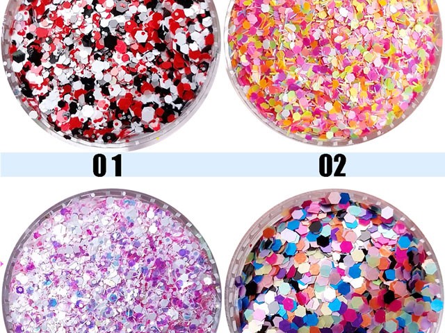 12er Set Nailart MIX Pailetten in 12 Formen Bunt AGP-132