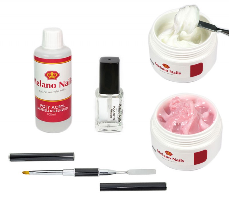 Poly Acryl Acrylgel Polygel 6tlg UV LED Gel mit Pinsel Spatel 2 x 15ml Set-98