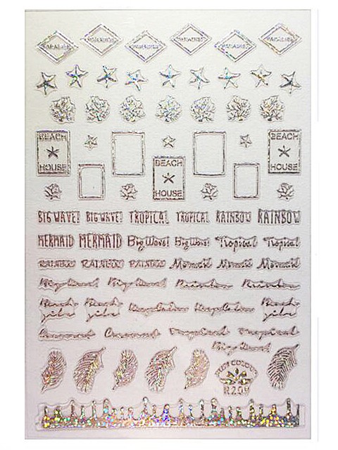 Nail Art STICKER Aufkleber selbstklebende Wörter Silber R209-2