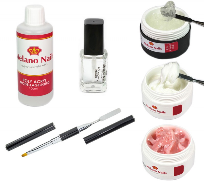 Poly Acryl Acrylgel Polygel 7tlg UV LED Gel mit Pinsel Spatel 3 x 15ml Set-97