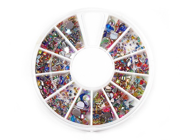 600 MIX Nail Art Straßsteine 6 Formen in 12 Farben mit Rondell R-126