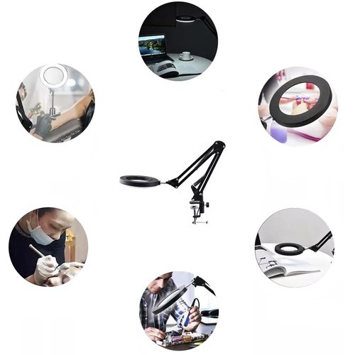 Kosmetiklampe mit Lupe LED Tischlampe Leuchte Arbeitsplatzleuchte schwarz 23893