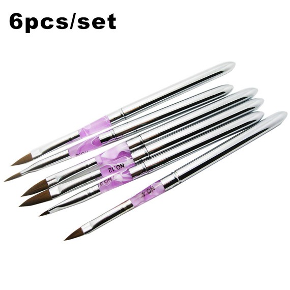 6 Set Gel Acryl Pinsel Malerei SET in Rosa-silber 4-24