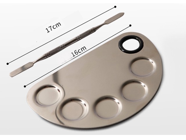 Schale Stahl mit Spatel Mischpalette 5 Aufteilungen Halbrund SO-166