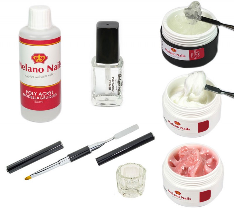 Poly Acryl Acrylgel Polygel 7tlg UV LED Gel mit Pinsel Spatel 3 x 15ml Set-97