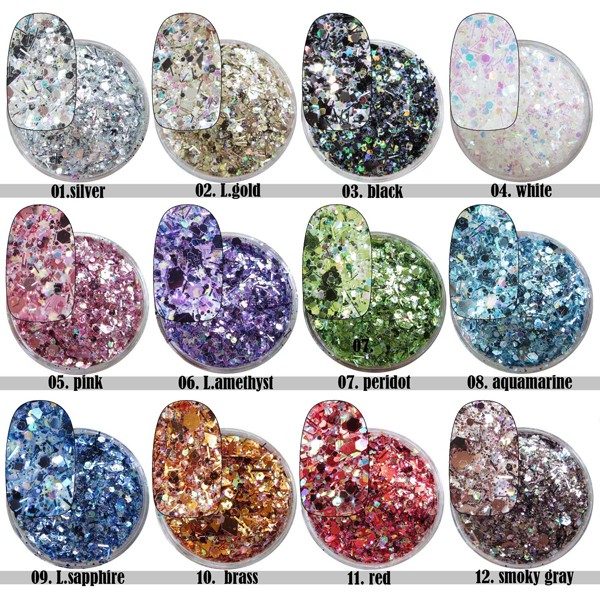 12 Set MIX Pailetten Glitterpuder in Döschen AGP-129